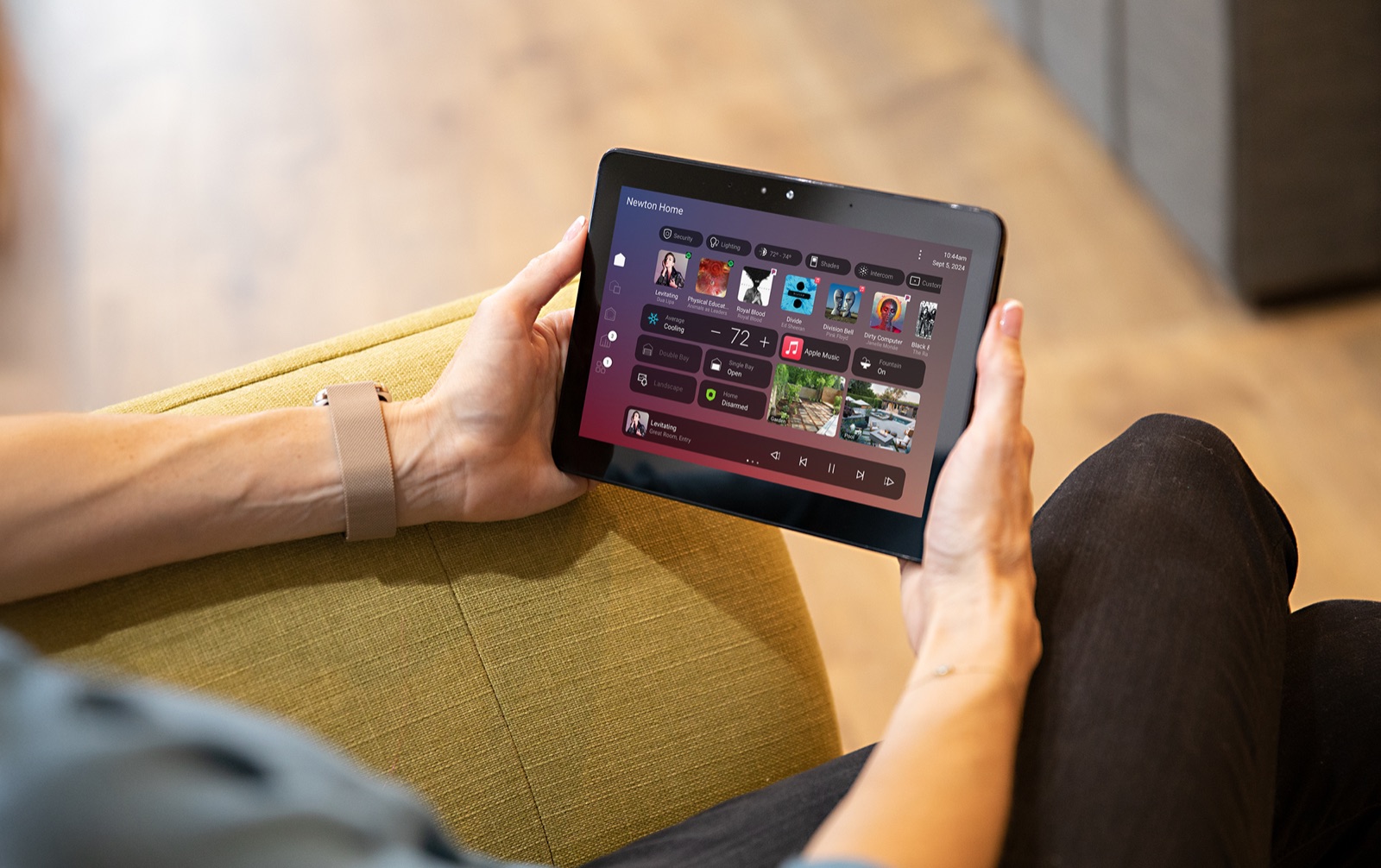The Control4 X4 home screen with climate control on a tablet