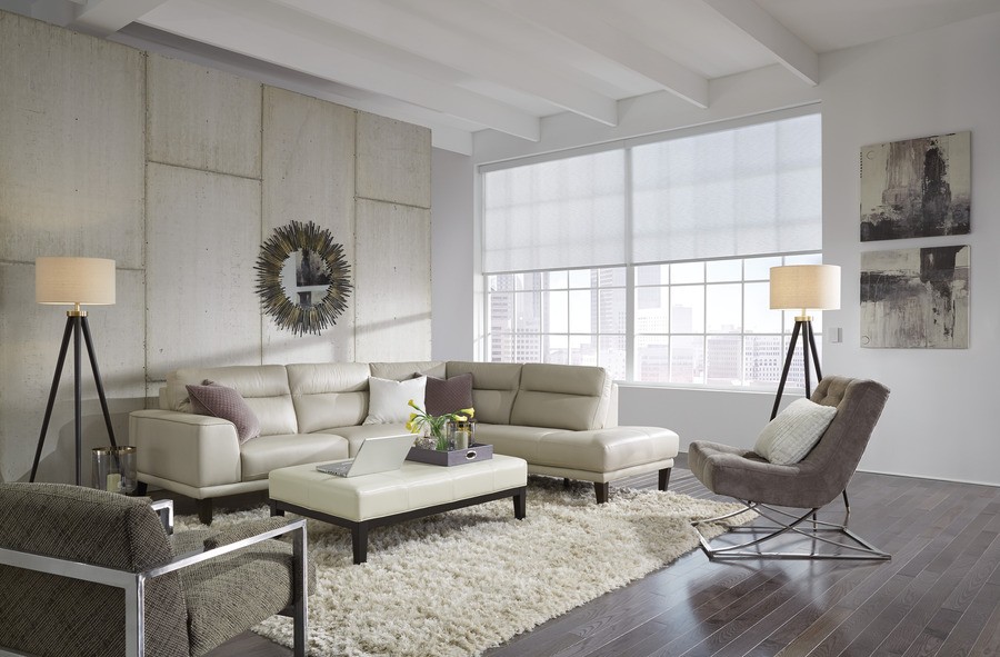 Living room with automated shades