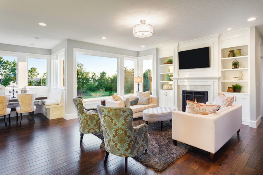 A living room with professional lighting design