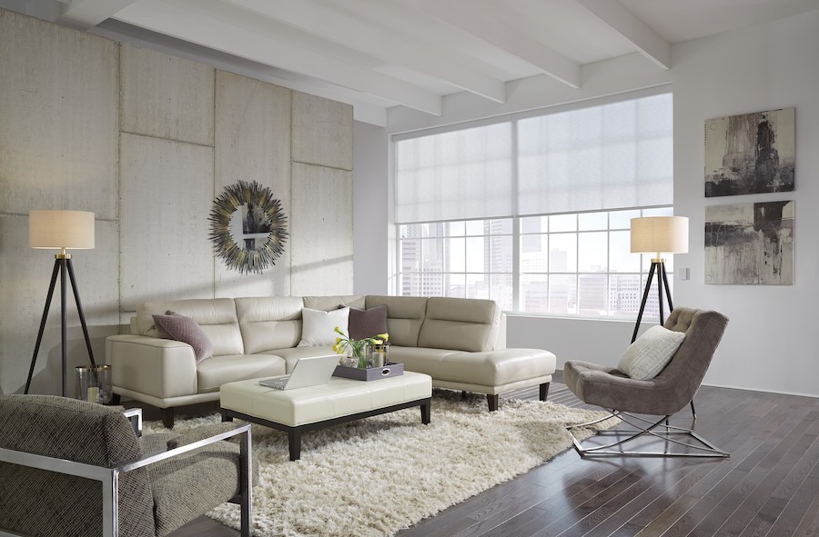 A beautiful living room with Lutron smart shades.