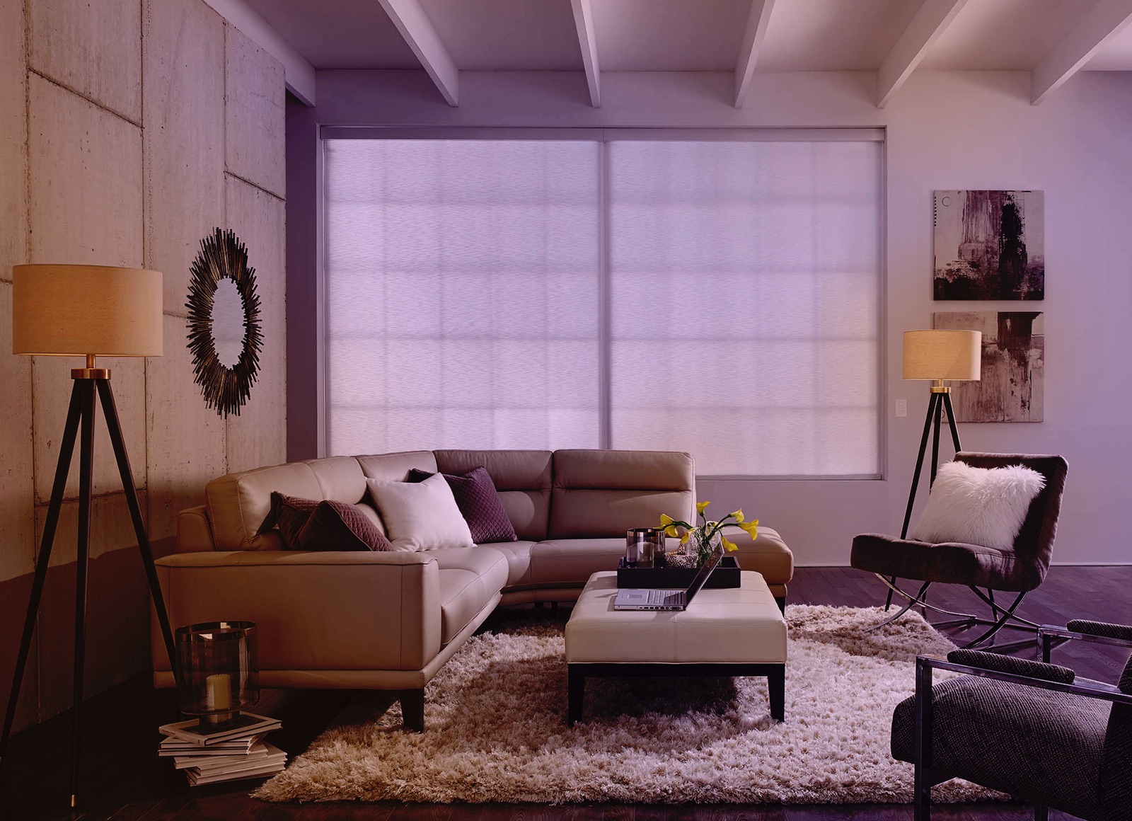 Layered Lutron lighting in an evening entertaining space