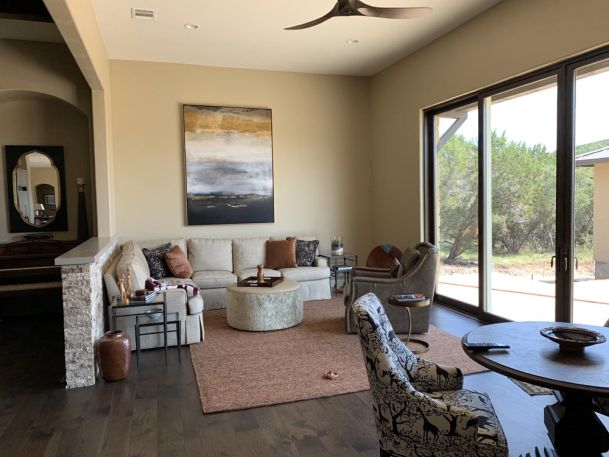 Living room with glass sliding doors